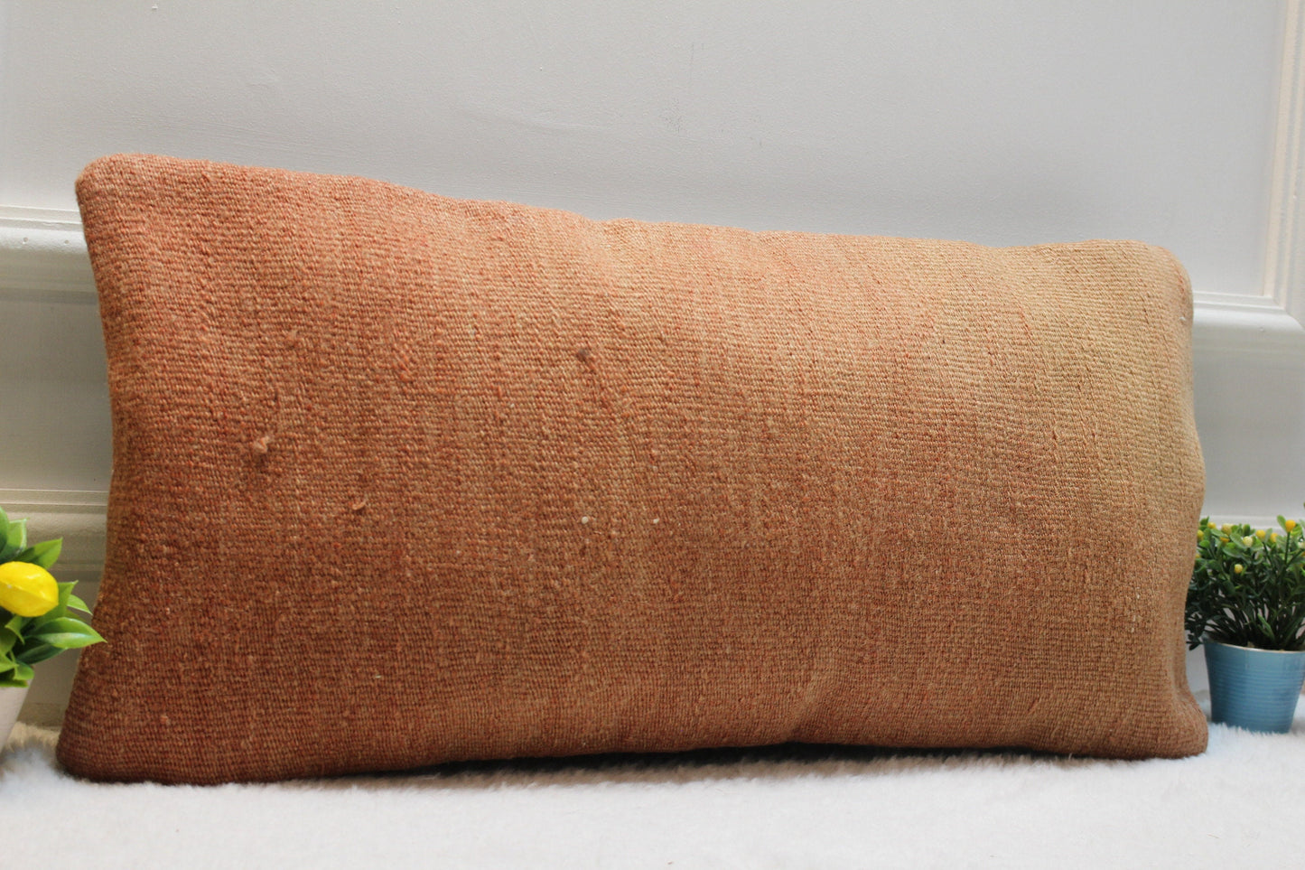 Handmade Kilim Pillow Cover: Upcycled Turkish Rug, Orange (12x24 inc)