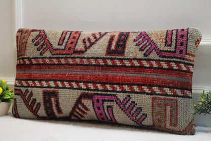 12x24 inc Turkish Rug Lumbar Pillow Cover: Upcycled Kilim Pillow