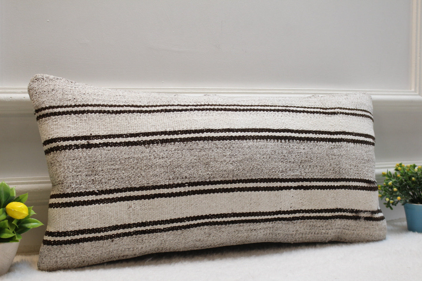 Handmade Kilim Pillow Cover: Upcycled Turkish Woven Rug, 12x24