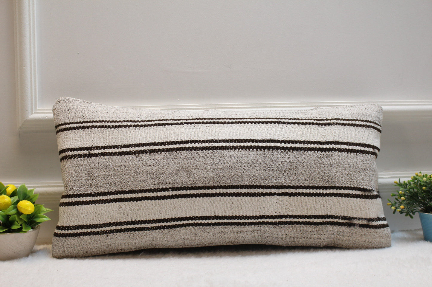 Handmade Kilim Pillow Cover: Upcycled Turkish Woven Rug, 12x24