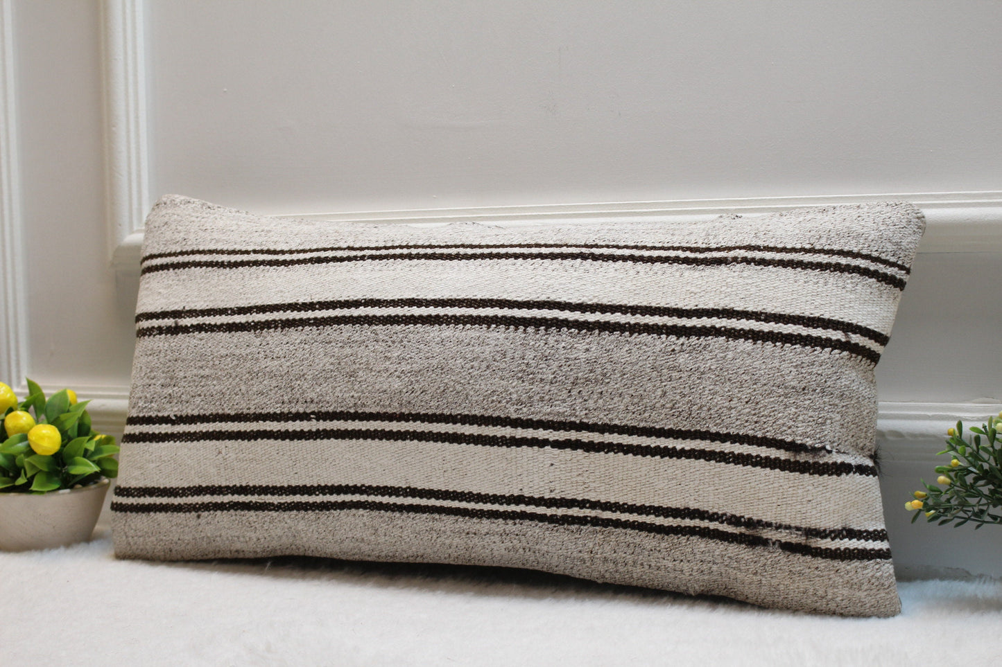 Handmade Kilim Pillow Cover: Upcycled Turkish Woven Rug, 12x24