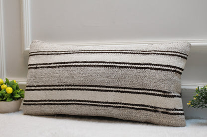 Handmade Kilim Pillow Cover: Upcycled Turkish Woven Rug, 12x24
