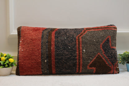 Handmade Kilim Pillow Cover: Upcycled Woven Rug, Bohemian Accent (12x24 in)