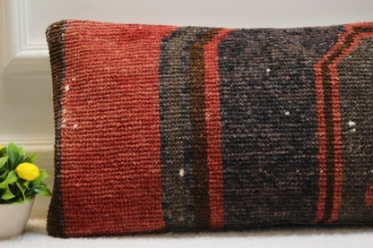 Handmade Kilim Pillow Cover: Upcycled Woven Rug, Bohemian Accent (12x24 in)