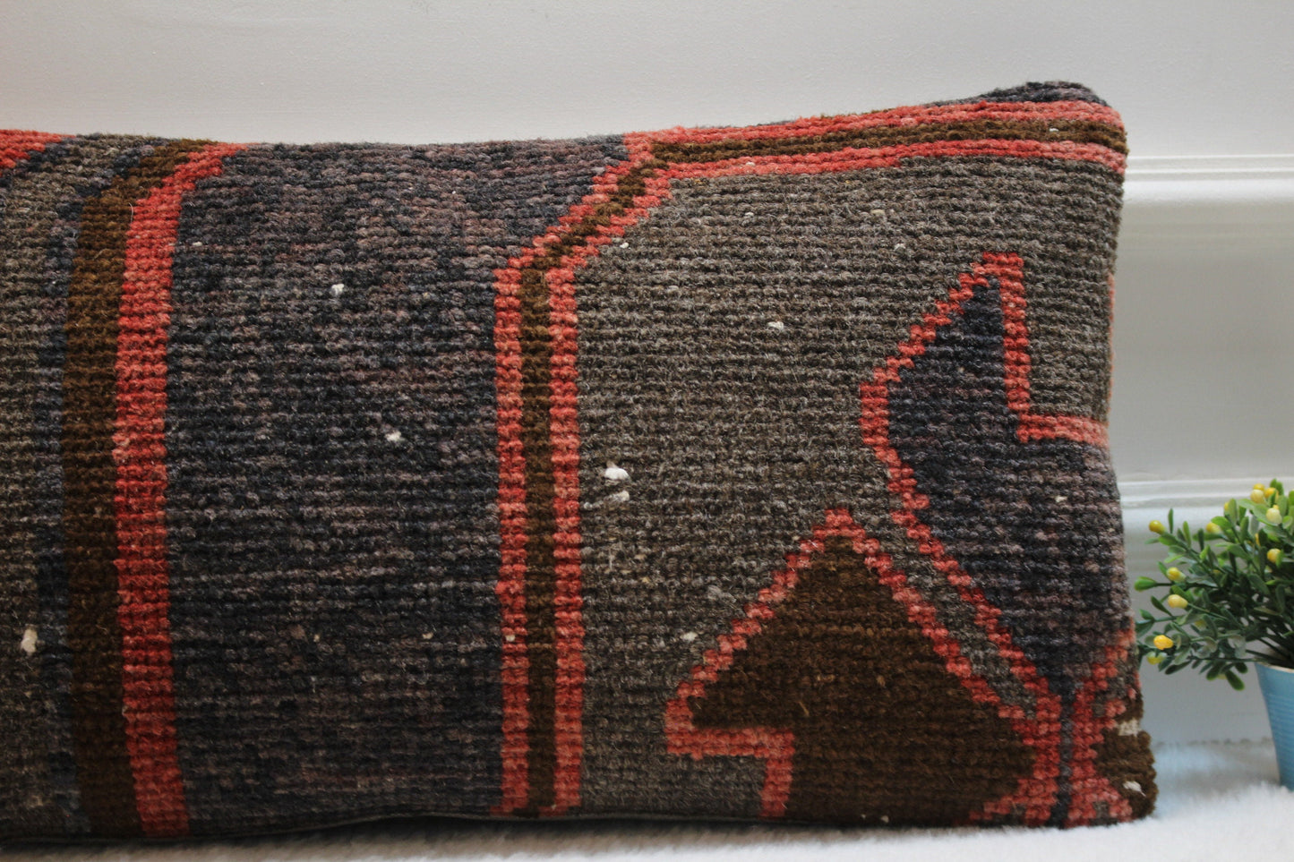 Handmade Kilim Pillow Cover: Upcycled Woven Rug, Bohemian Accent (12x24 in)