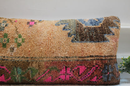 Handwoven Kilim Lumbar Pillow Cover: Rustic Tribal Rug Pillow (12x24 inc)