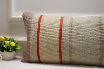 Handmade Wool Kilim Lumbar Pillow Cover: 12x24 inc, Upcycled Rug