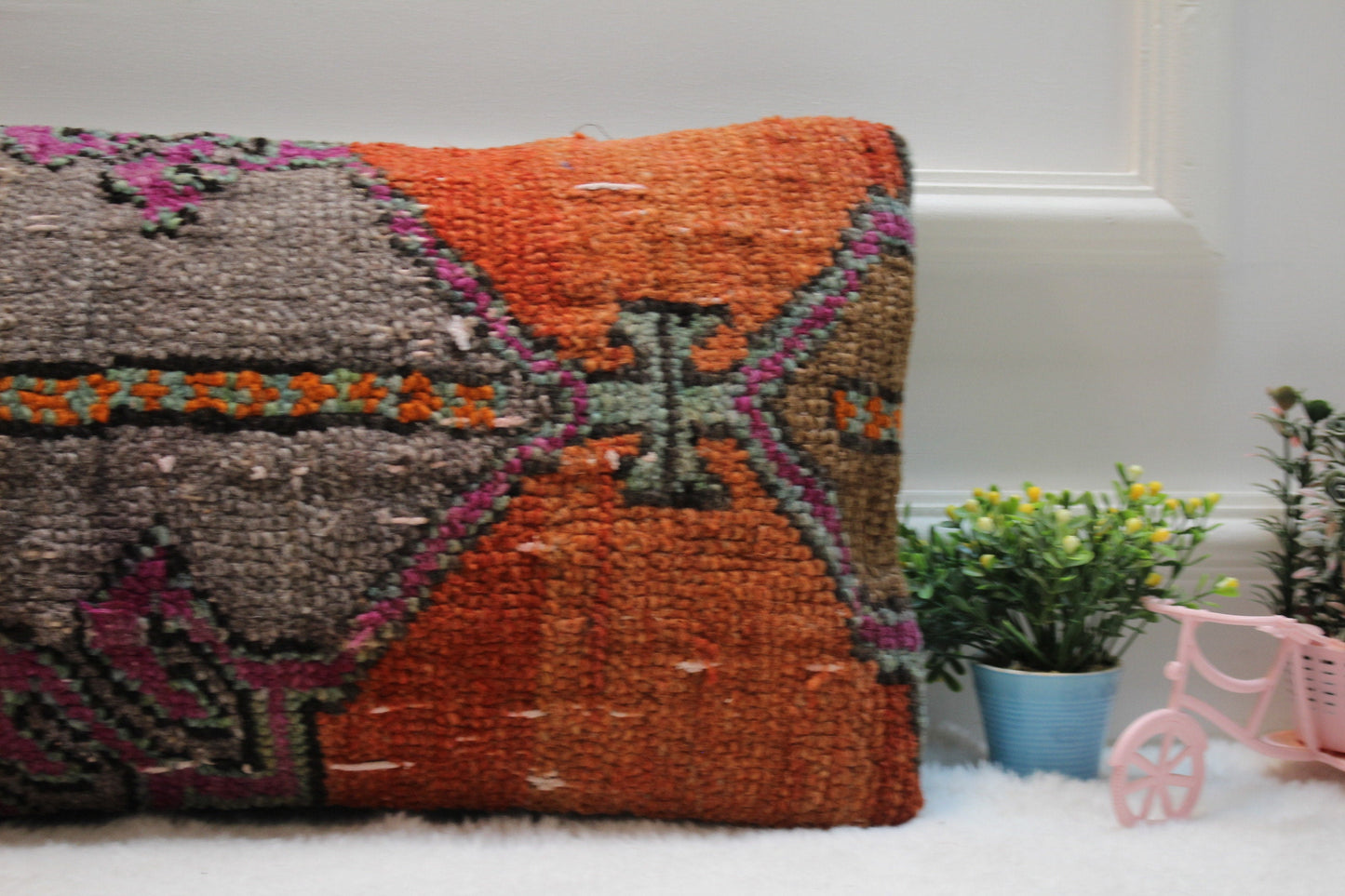 Handmade Kilim Lumbar Pillow Cover: Boho Rug Pillow, 12x24 inch