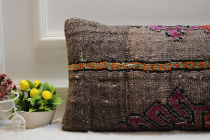 Handmade Kilim Lumbar Pillow Cover: Boho Rug Pillow, 12x24 inch