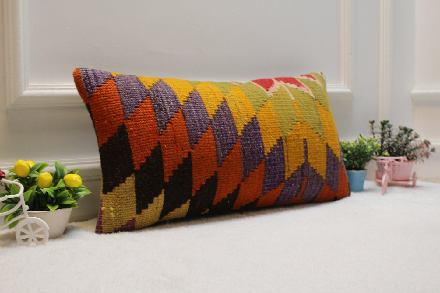 Handmade Kilim Lumbar Pillow Cover: Boho Decor, 12x24 inch