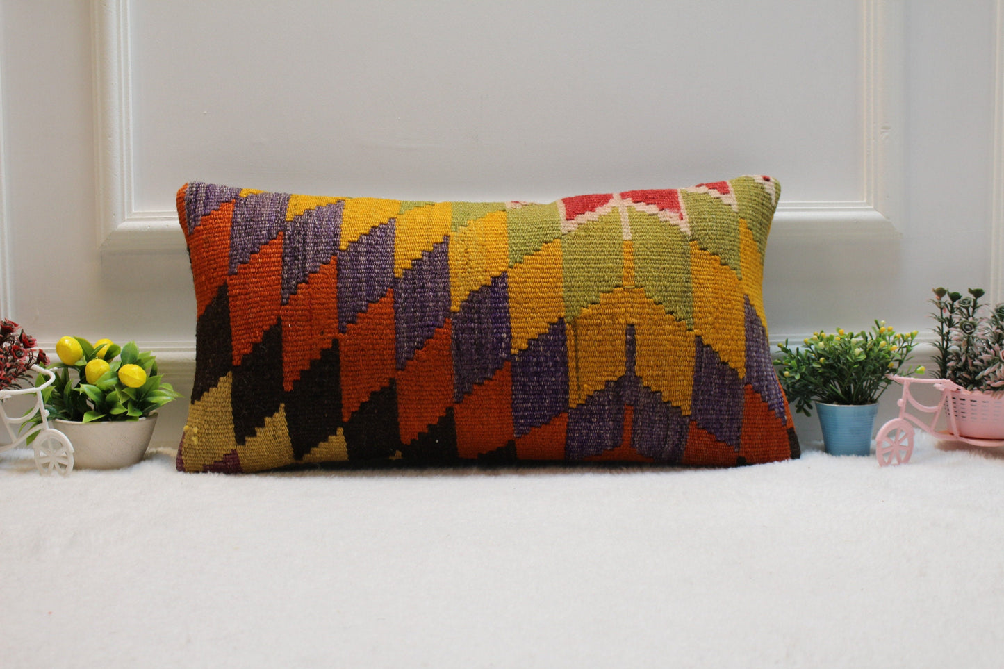 Handmade Kilim Lumbar Pillow Cover: Boho Decor, 12x24 inch