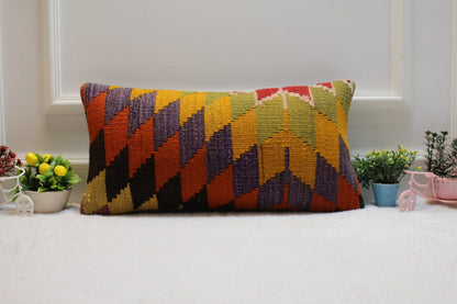 Handmade Kilim Lumbar Pillow Cover: Boho Decor, 12x24 inch