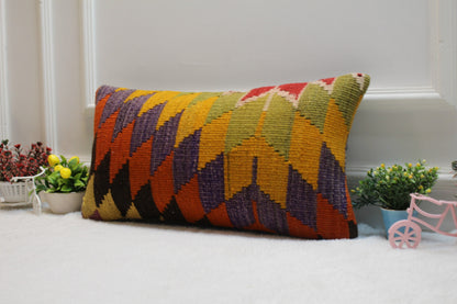 Handmade Kilim Lumbar Pillow Cover: Boho Decor, 12x24 inch