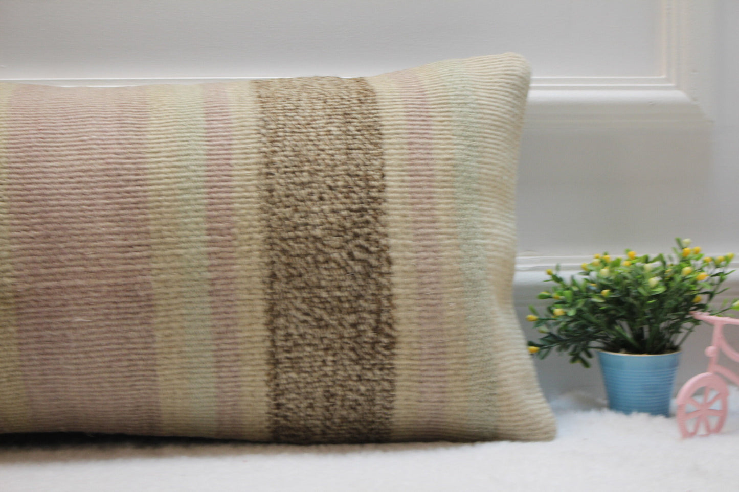 Handmade Kilim Lumbar Pillow Cover: Organic Wool Throw Pillow (12x24 inc)