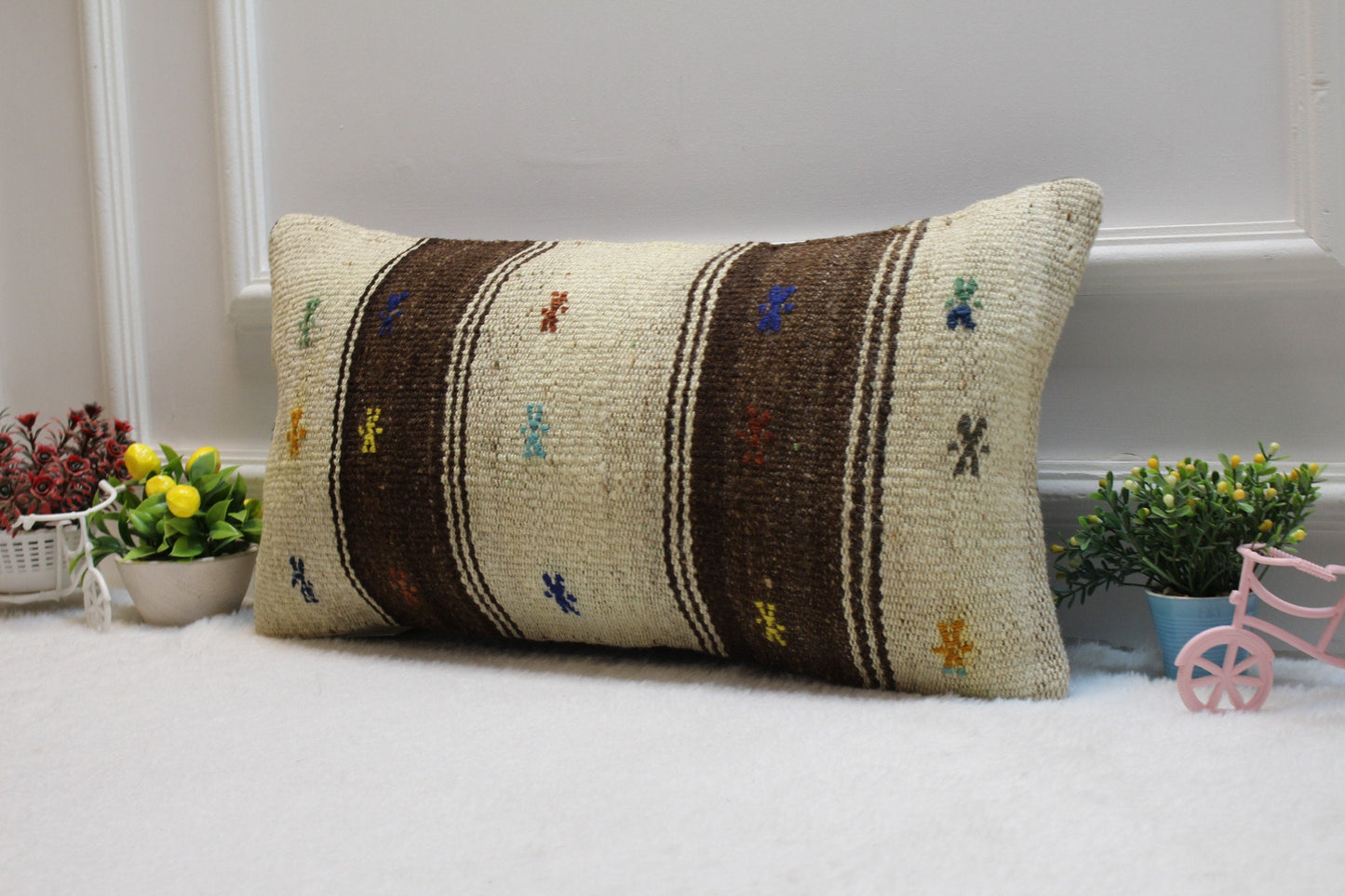 Handmade Kilim Pillow Cover: Upcycled Woven Wool, 12x24 inch