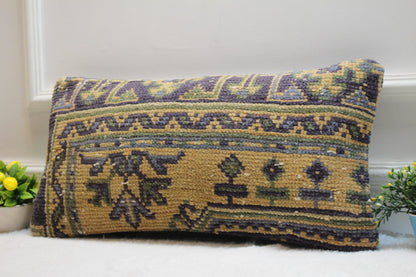 Handmade Turkish Rug Lumbar Pillow Cover: Vintage Wool (12x24 inc)