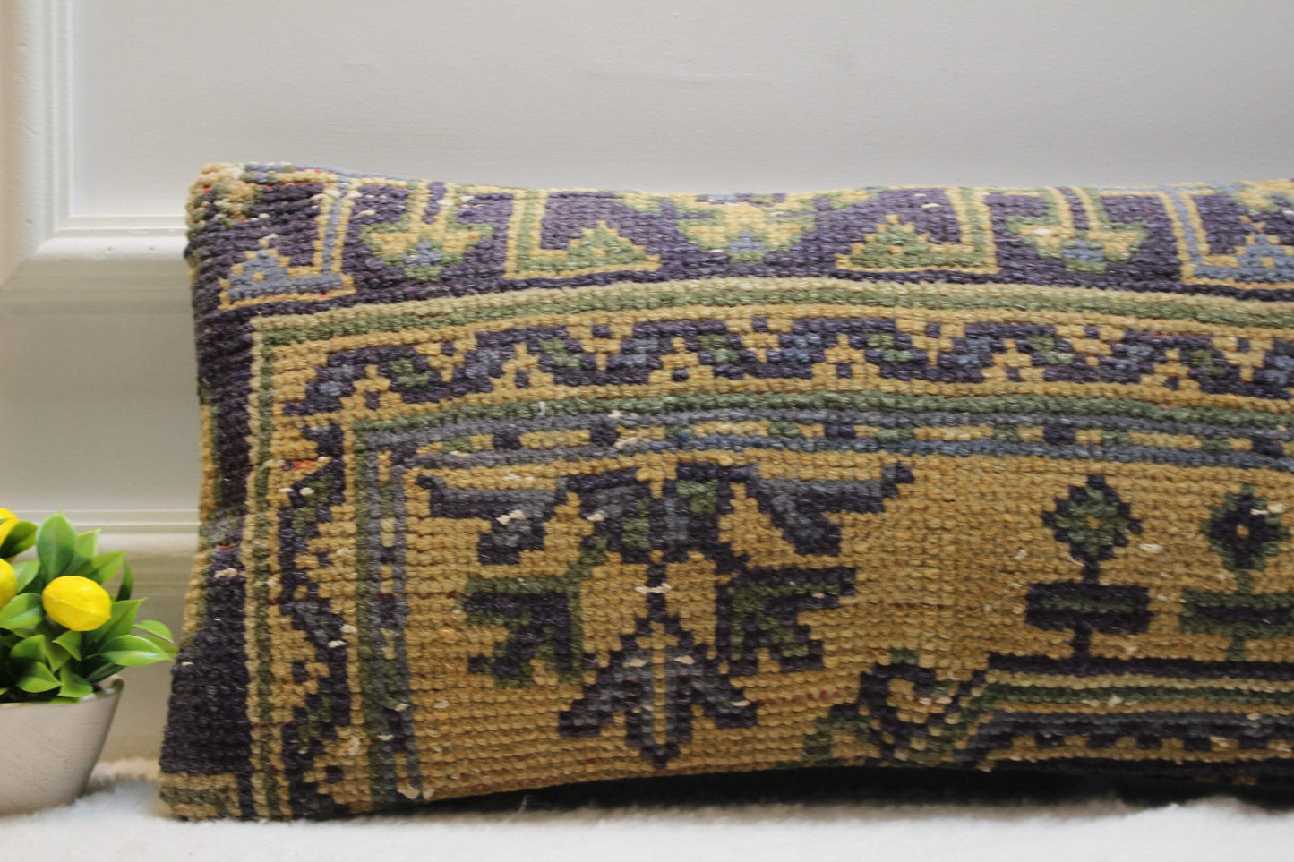 Handmade Turkish Rug Lumbar Pillow Cover: Vintage Wool (12x24 inc)