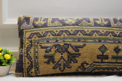 Handmade Turkish Rug Lumbar Pillow Cover: Vintage Wool (12x24 inc)