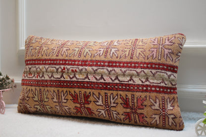 Handmade Kilim Lumbar Pillow Cover: Boho Ethnic Textile (12x24 Inch)