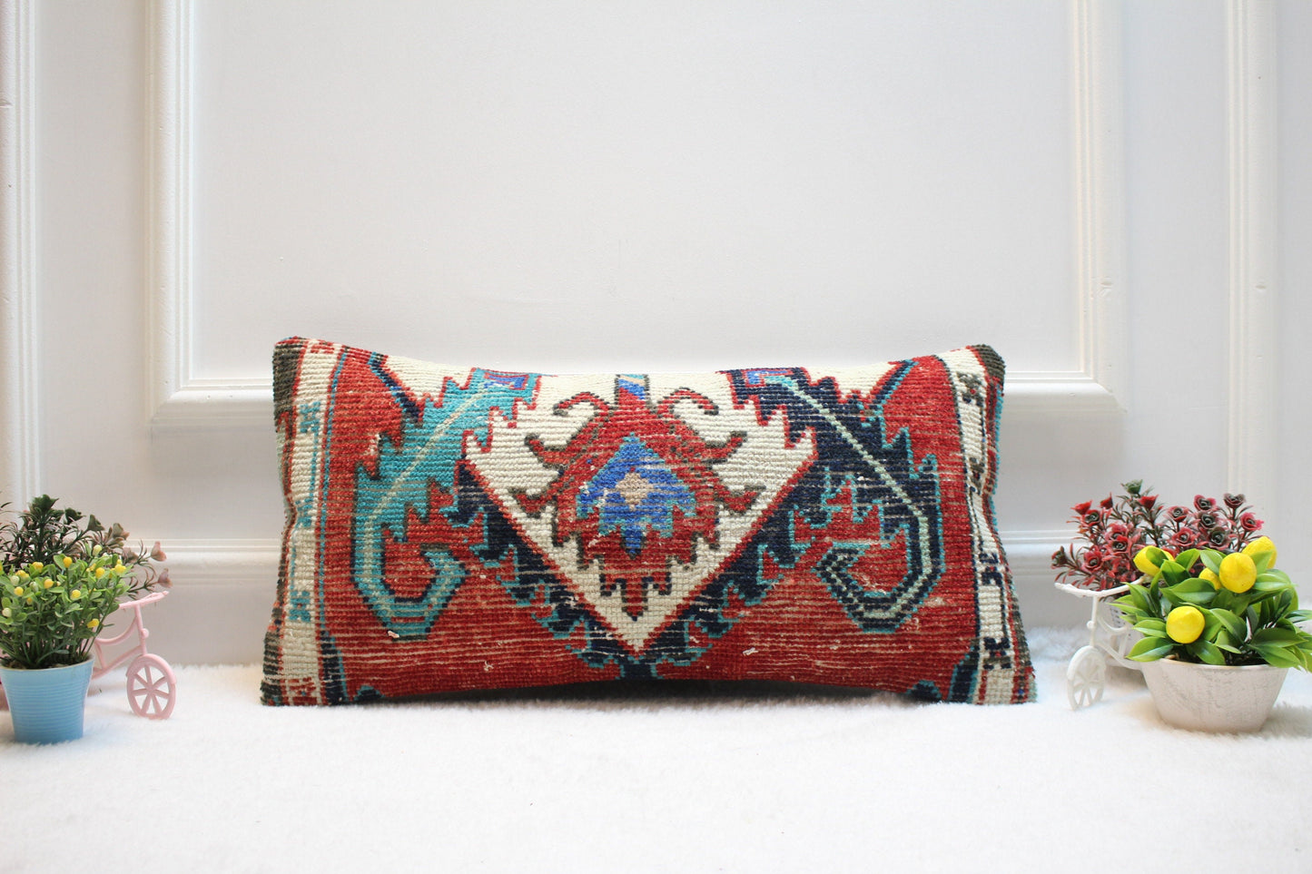 Handwoven Kilim Lumbar Pillow Cover: Rustic Ethnic Decor, 12x24