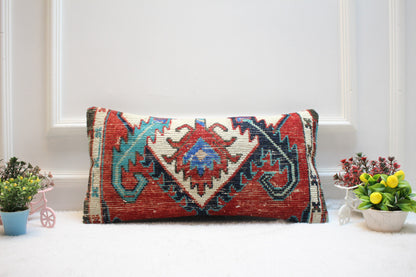 Handwoven Kilim Lumbar Pillow Cover: Rustic Ethnic Decor, 12x24