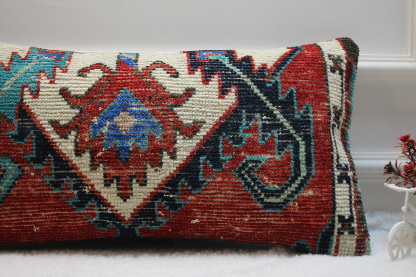 Handwoven Kilim Lumbar Pillow Cover: Rustic Ethnic Decor, 12x24