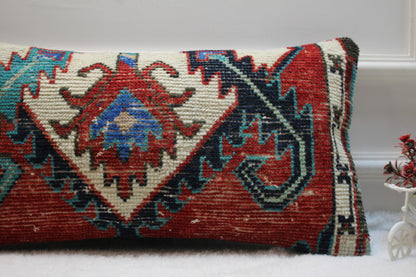Handwoven Kilim Lumbar Pillow Cover: Rustic Ethnic Decor, 12x24