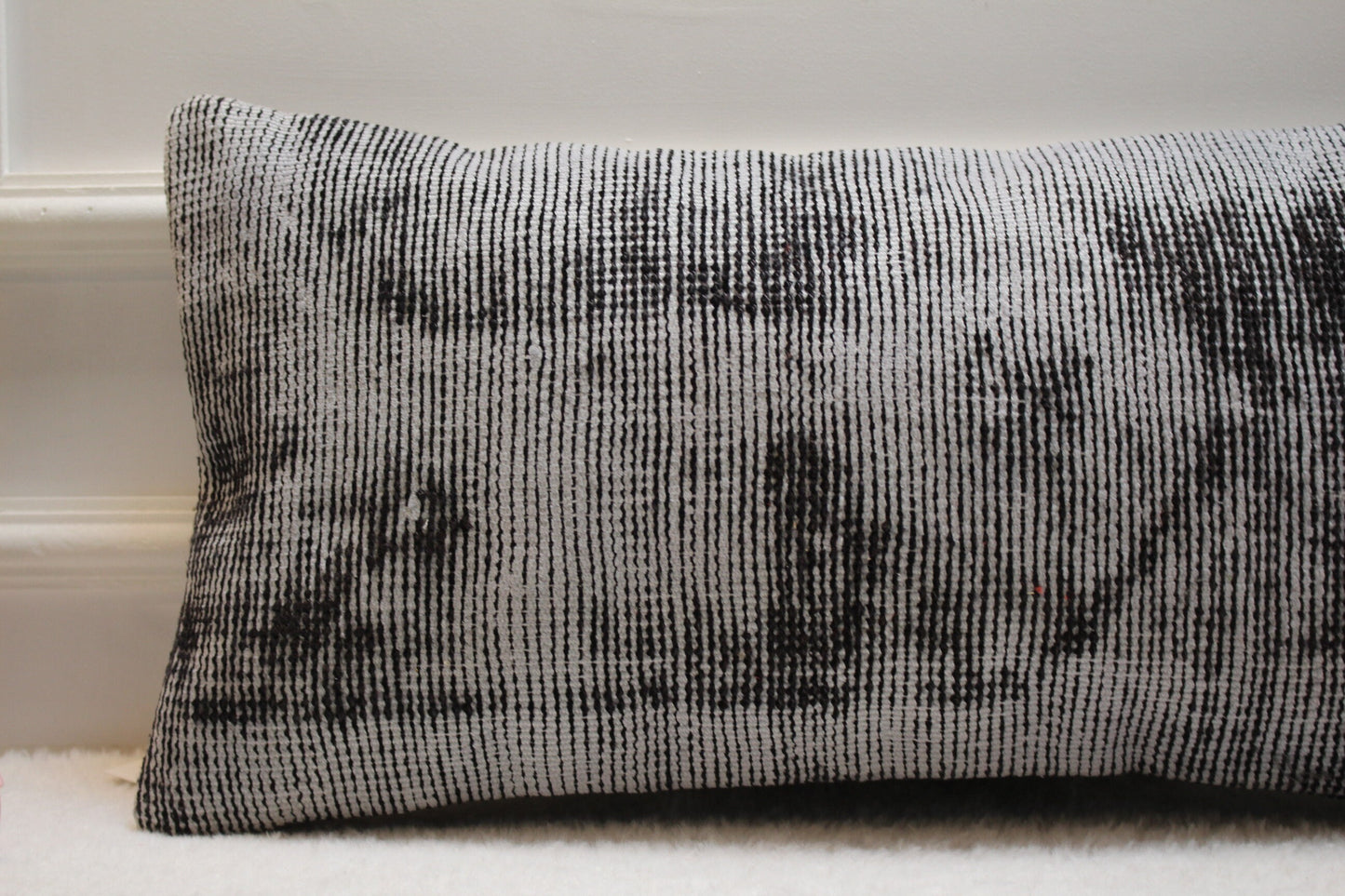 Handmade Kilim Lumbar Pillow Cover: Upcycled Woven Rug, Gray (12x24 inc.)