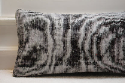 Handmade Kilim Lumbar Pillow Cover: Upcycled Woven Rug, Gray (12x24 inc.)