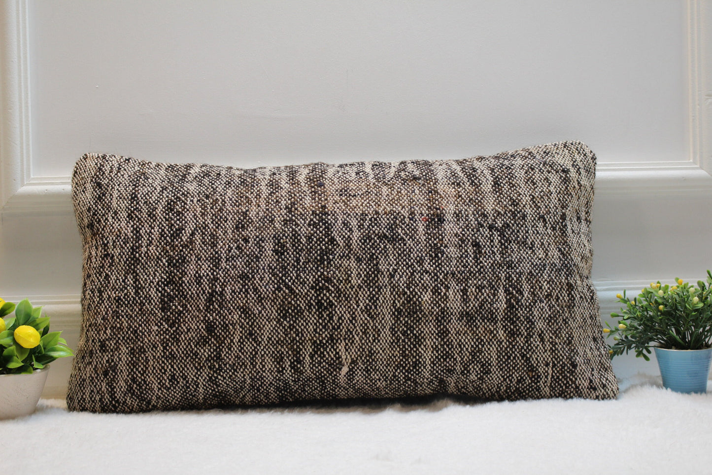 Handmade Kilim Pillow Cover: Organic Wool Boho Decor (12x24 inc)