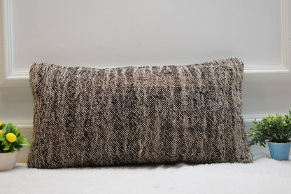 Handmade Kilim Pillow Cover: Organic Wool Boho Decor (12x24 inc)