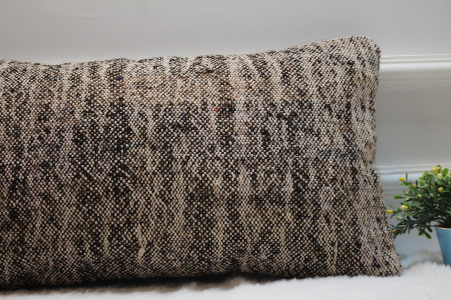 Handmade Kilim Pillow Cover: Organic Wool Boho Decor (12x24 inc)