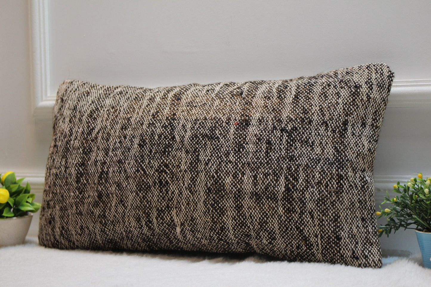 Handmade Kilim Pillow Cover: Organic Wool Boho Decor (12x24 inc)