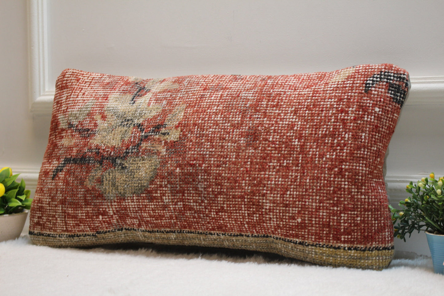 Handmade Turkish Rug Lumbar Pillow Cover: Upcycled Wool, 12x24 inc