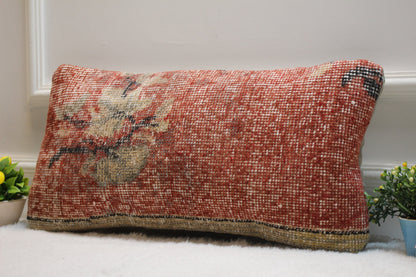 Handmade Turkish Rug Lumbar Pillow Cover: Upcycled Wool, 12x24 inc