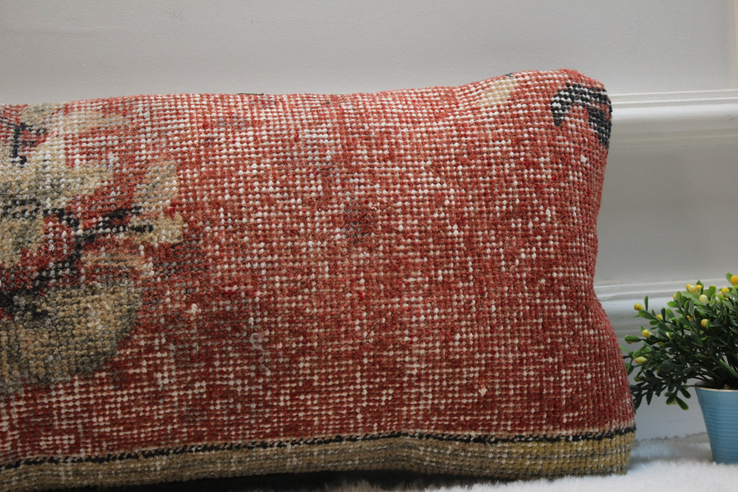 Handmade Turkish Rug Lumbar Pillow Cover: Upcycled Wool, 12x24 inc