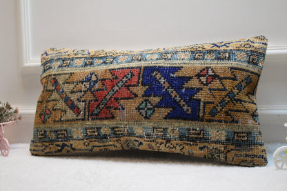 Handmade Kilim Pillow Cover: Upcycled Woven Rug, Ethnic Decor (12x24 inc)