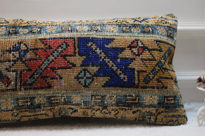 Handmade Kilim Pillow Cover: Upcycled Woven Rug, Ethnic Decor (12x24 inc)