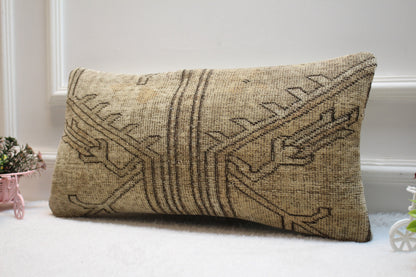 Handmade Kilim Pillow Cover: Upcycled Turkish Woven Rug, 12x24 inch