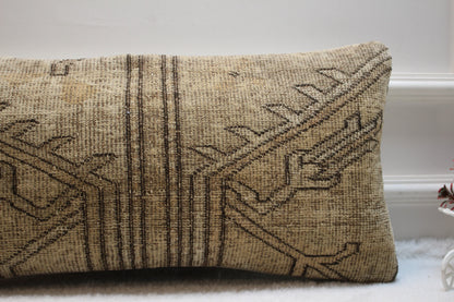 Handmade Kilim Pillow Cover: Upcycled Turkish Woven Rug, 12x24 inch