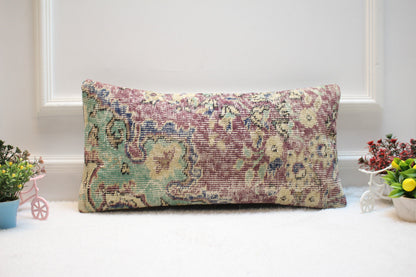 Handmade Kilim Pillow Cover: Upcycled Turkish Rug, Bohemian Decor (12x24 inc)