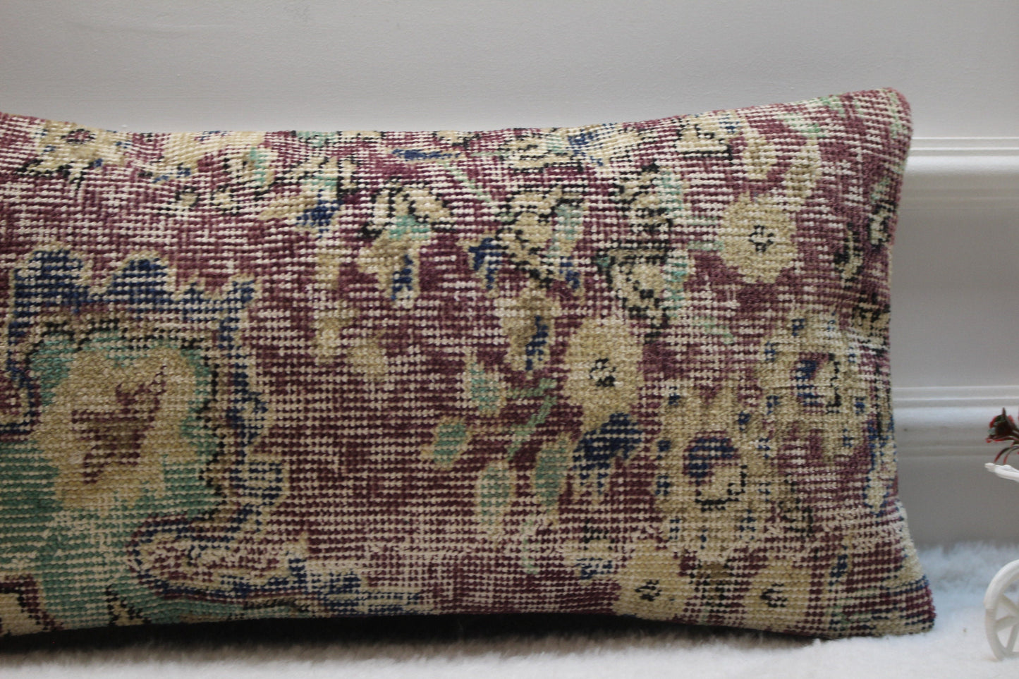 Handmade Kilim Pillow Cover: Upcycled Turkish Rug, Bohemian Decor (12x24 inc)