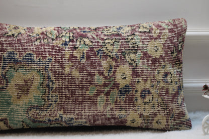 Handmade Kilim Pillow Cover: Upcycled Turkish Rug, Bohemian Decor (12x24 inc)