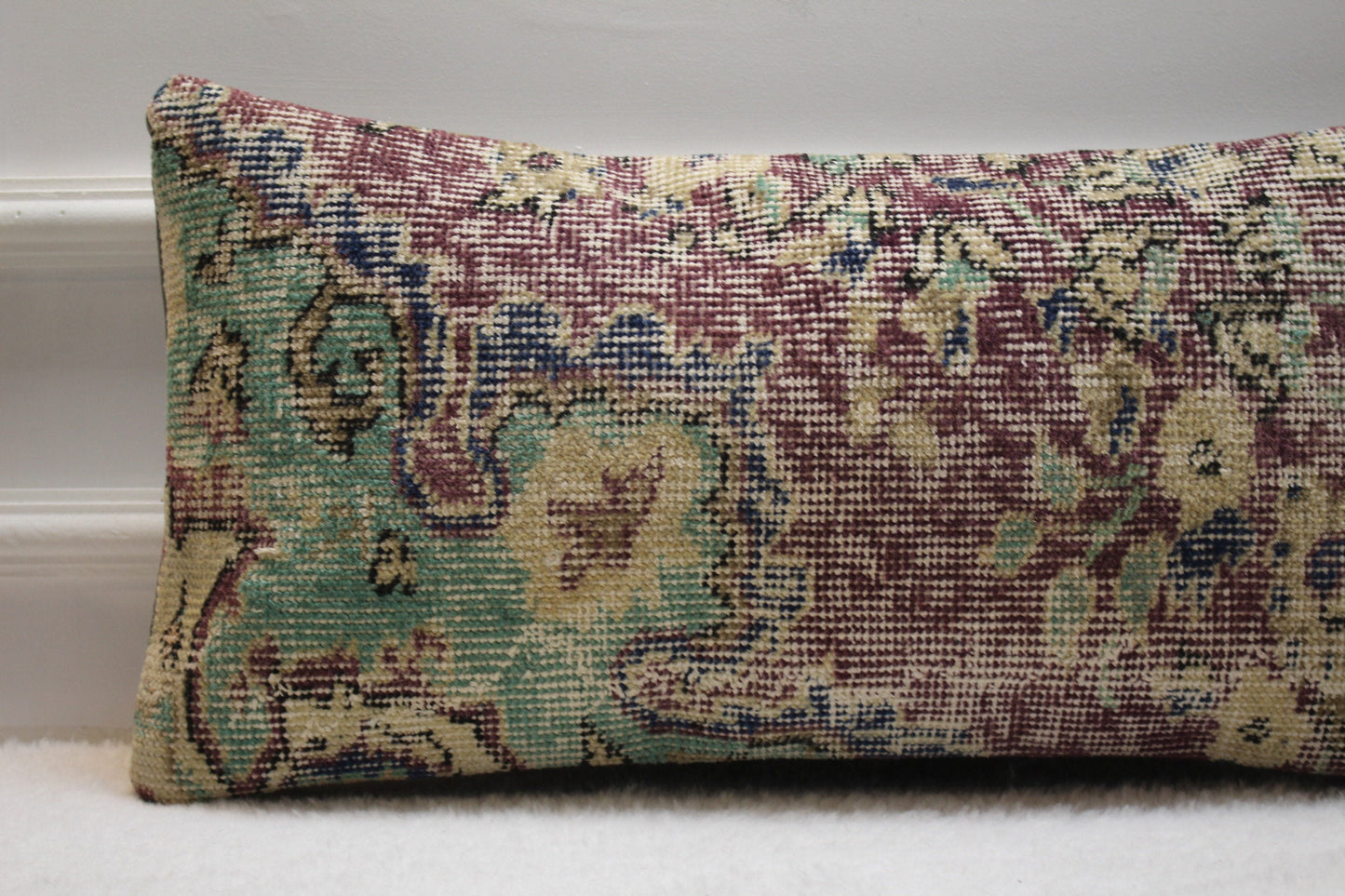 Handmade Kilim Pillow Cover: Upcycled Turkish Rug, Bohemian Decor (12x24 inc)