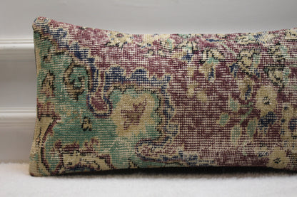 Handmade Kilim Pillow Cover: Upcycled Turkish Rug, Bohemian Decor (12x24 inc)