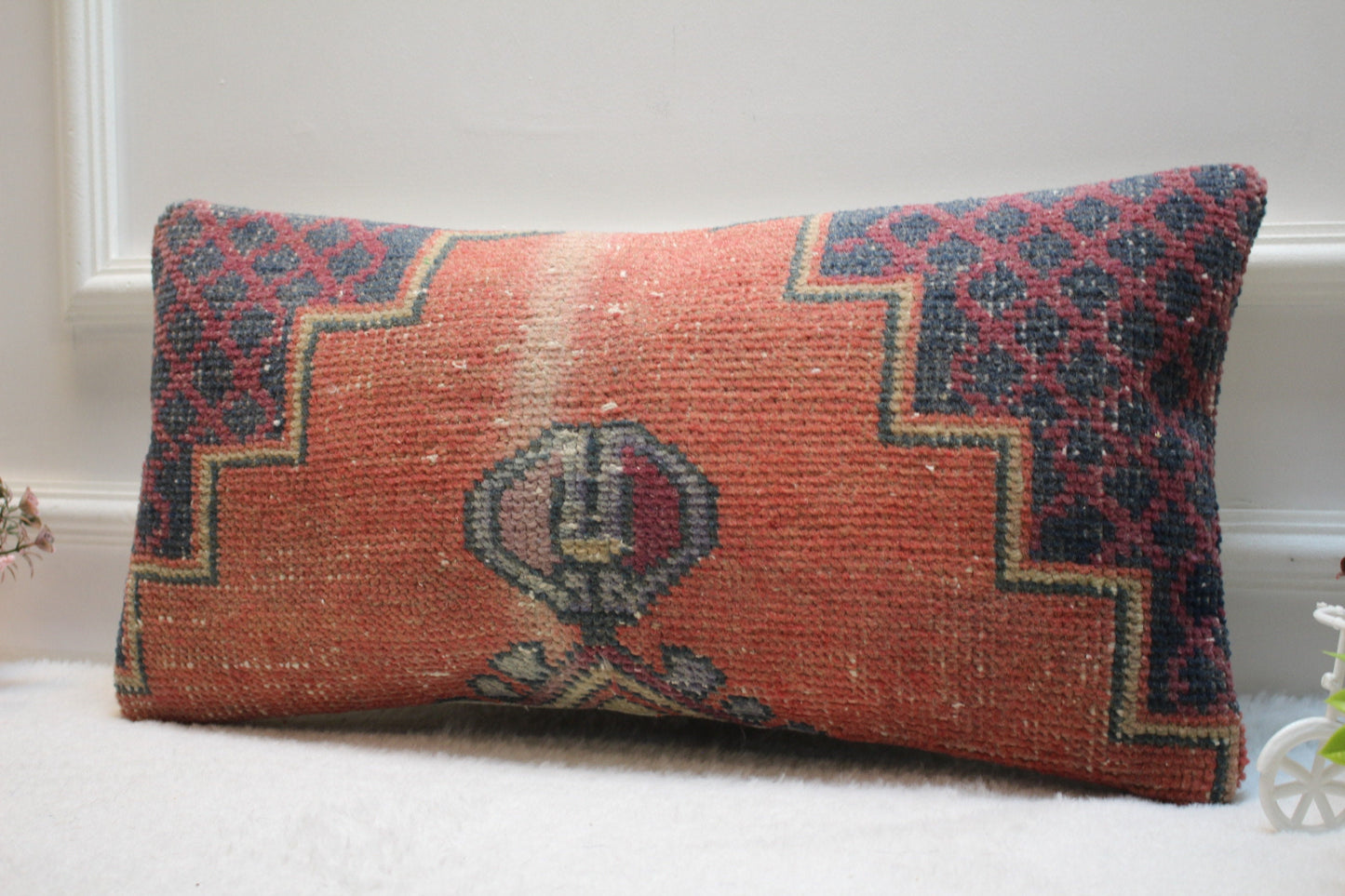Handwoven Kilim Pillow: Antique Anatolian Wool Lumbar Cover (30x60cm)