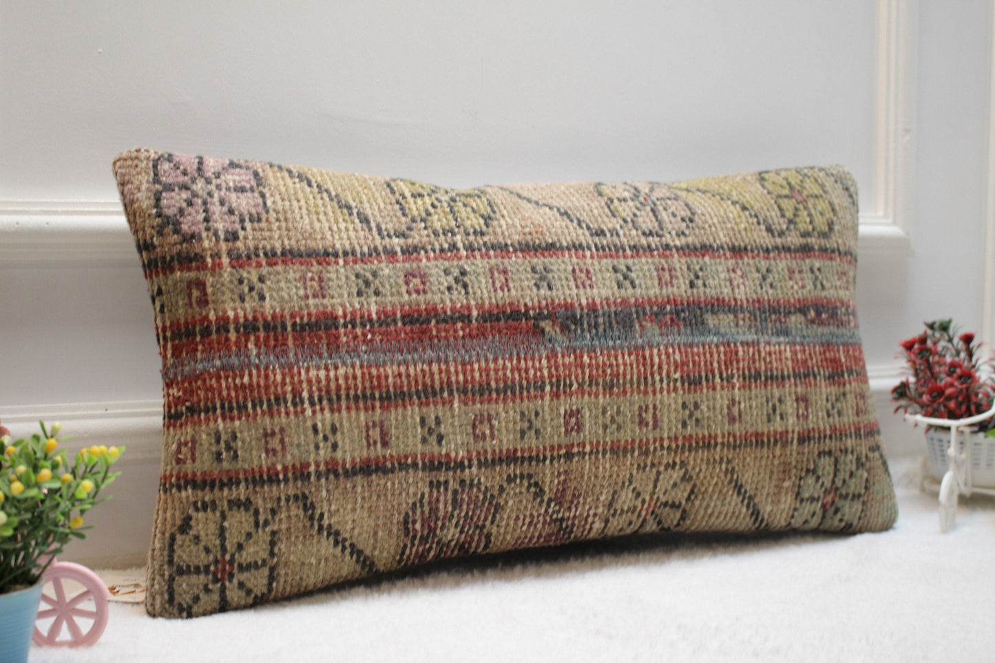Handmade Kilim Pillow Cover: Vintage Anatolian Rug Pillow (12x24)