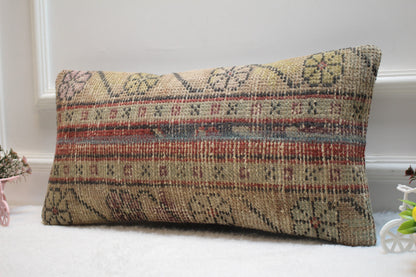 Handmade Kilim Pillow Cover: Vintage Anatolian Rug Pillow (12x24)