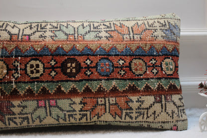 Handwoven Kilim Pillow Cover: Antique Anatolian Rug Lumbar Pillow (30x60cm)