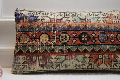 Handwoven Kilim Pillow Cover: Antique Anatolian Rug Lumbar Pillow (30x60cm)